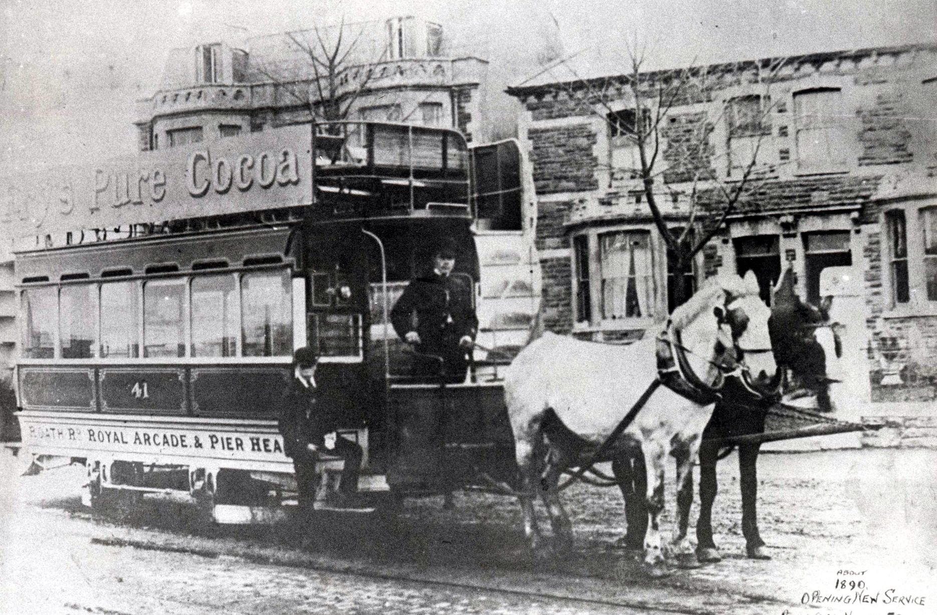 Horse tram 41 on the Royal Oak to Pier Head tram route, circa 1890. 