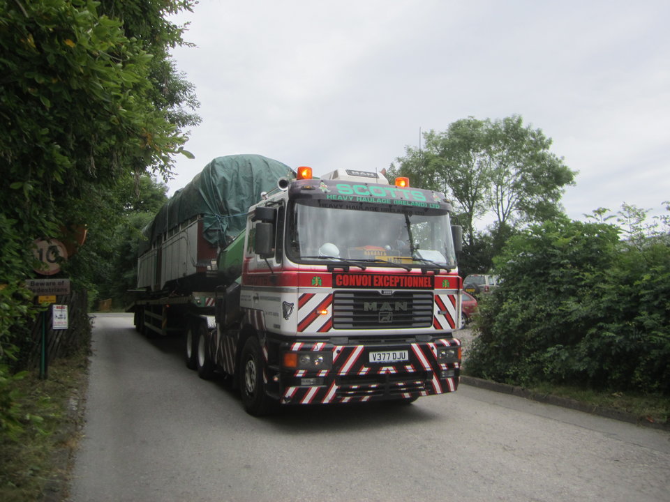 Blackpool 298 leaves Crich on 11/7/2014 to be taken into long-term storage and free up space in the depot. Photo: Jim Dignan