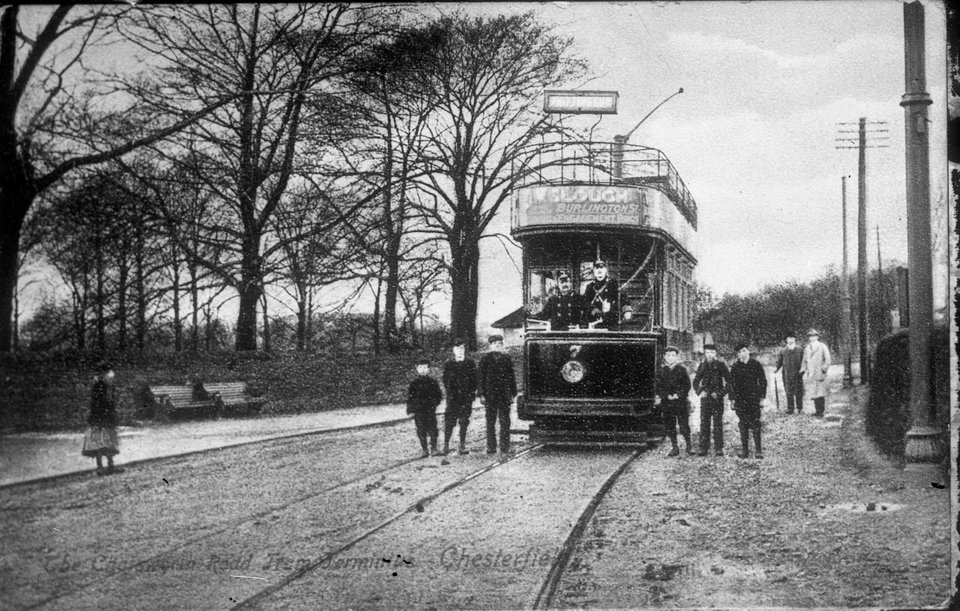 Chesterfield 7 at Brampton terminus, date unknown. Photo courtesy of Crich TMS photo archive