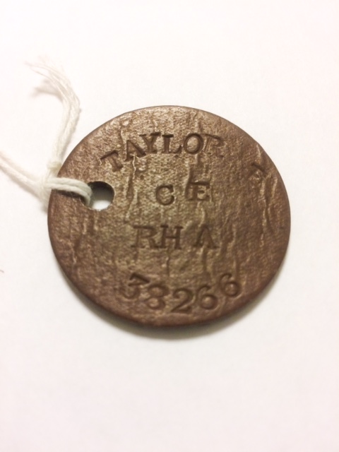 Royal Artillery identification tag belonging to Ernest Taylor