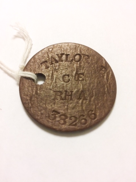 Royal Artillery identification tag belonging to Ernest Taylor Royal Artillery identification tag belonging to Ernest Taylor