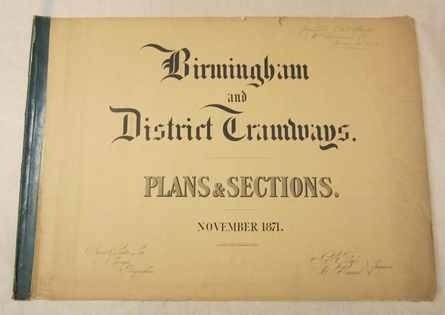 Original 1871 Birmingham and District Tramways Plans and Sections, that are part of the collections held in the John Price Memorial Library.