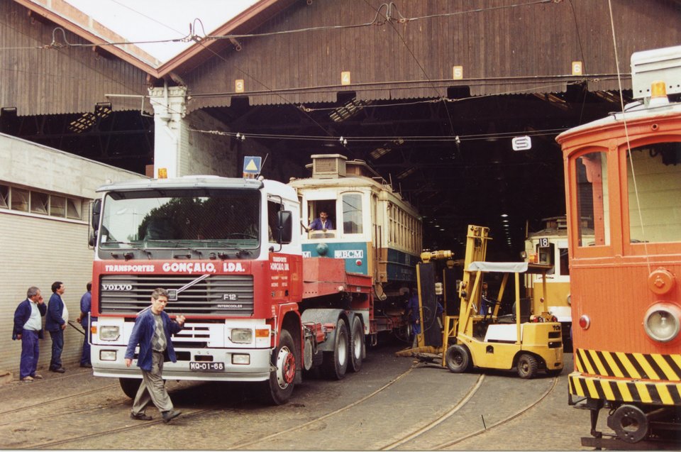 Oporto 273 ready for departure from the Sociedade de Transportes Colectivos do Porto (STCP) deepot in Porto. Photo courtesy of Crich TMS photo archive, August 1995.