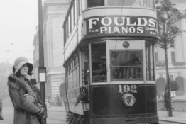 Foulds Music shop in Derby displays historic tram photographs