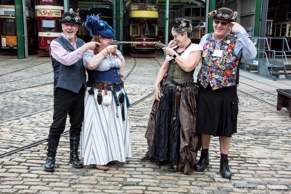 Steampunks outside tram depots Steampunks outside tram depots