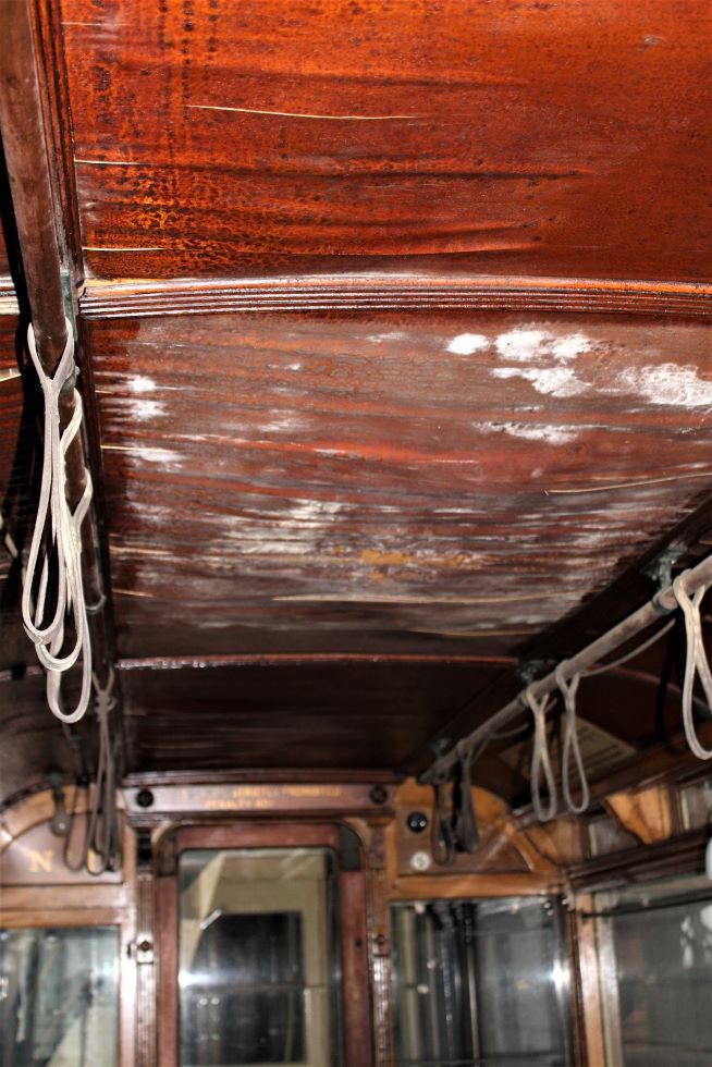 Derby 1 lower saloon ceiling Crich 2 May 2021. Photo Paul Abell Derby 1 lower saloon ceiling Crich 2 May 2021. Photo Paul Abell