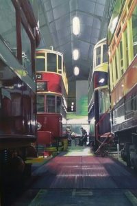 Denise Cliffen Painting of Tramway Museum Workshop