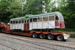 Blackpool 298 Arrives at Crich While Derby 1 Leaves