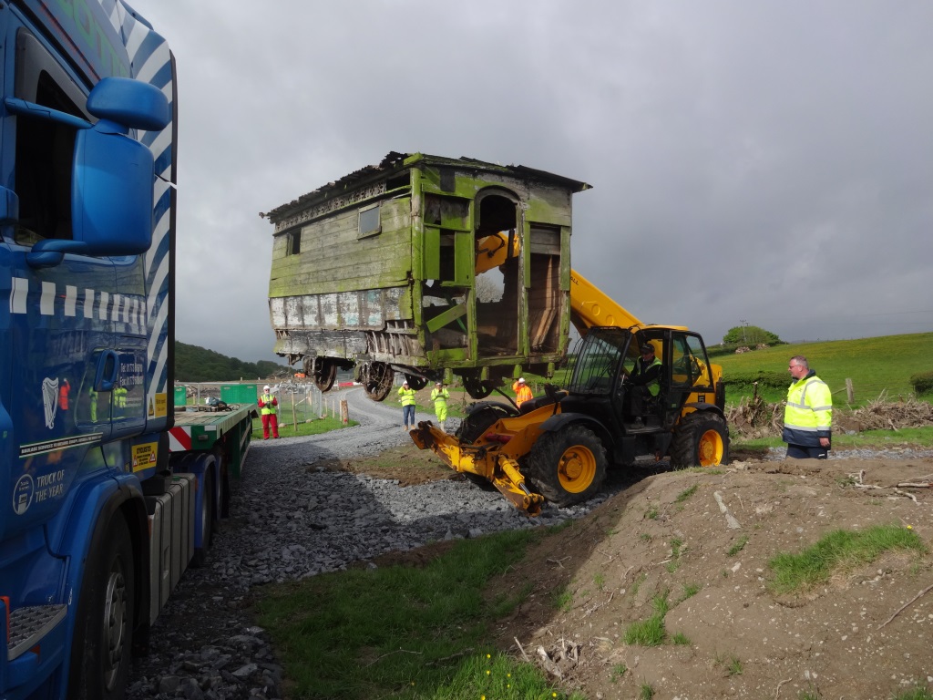 North Metropolitan horse tram being extracted from farm site in Powys - photo by Mike Crabtree