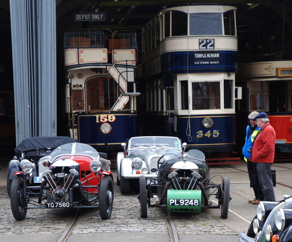 Morgan 3 Wheeler Club at Crich Tramway in 2016