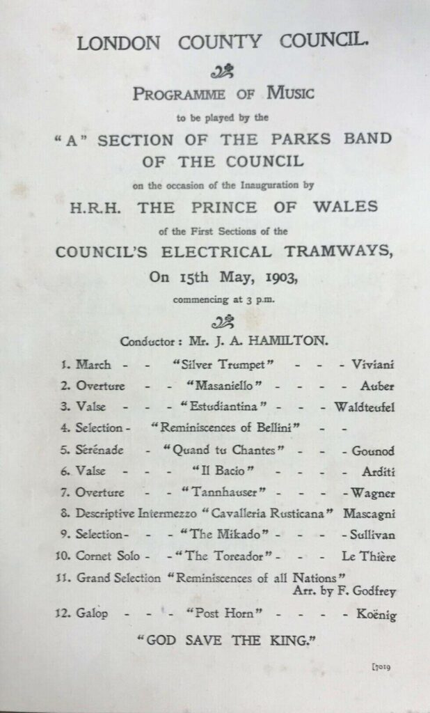 London County Council programme of music, 15th May 1903.