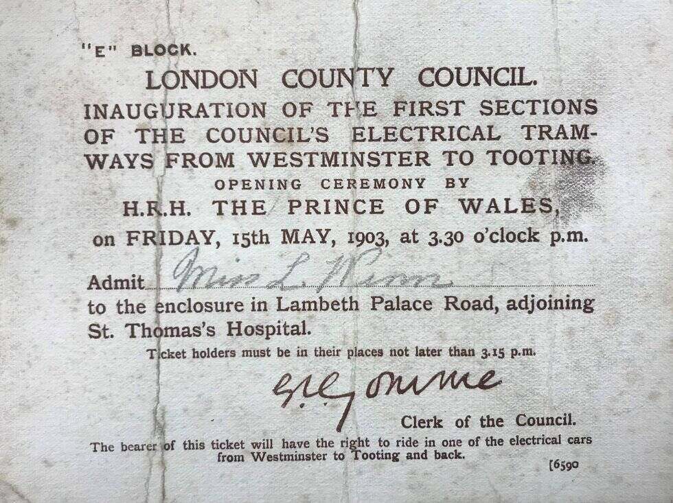 A ticket for the inaugural tram journey, 15th May 1903.